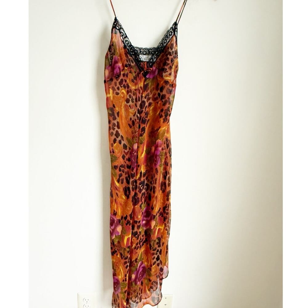 Bob Mackie Sheer Slip Leopard and Floral Print Orange Pink Black Small